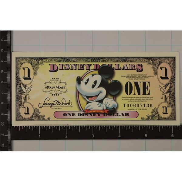 2008 DISNEY DOLLAR, COLORIZED CRISP UNC "CIRCA