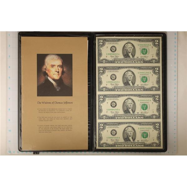 UNCUT SHEET OF 4-2003 US $2 FRN'S. CRISP UNC IN