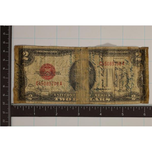 1928-D US $2 RED SEAL SHORT SNORTER BILL WITH