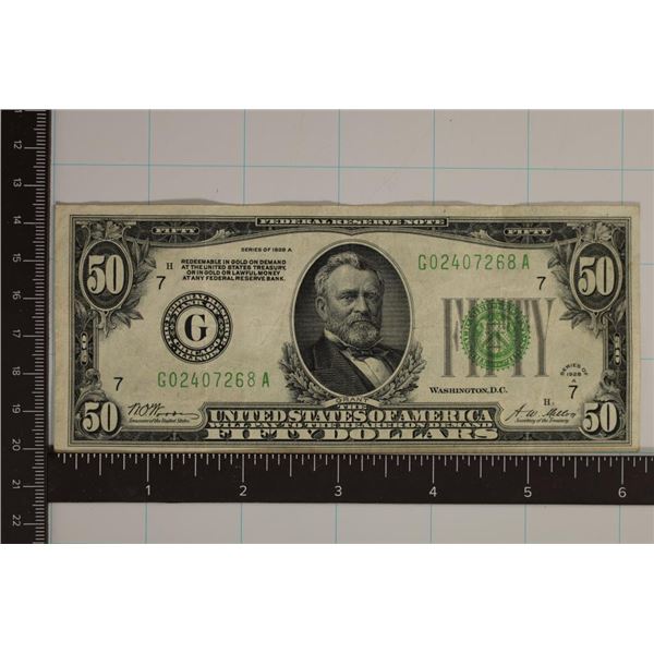 1928-A US $50 FRN REDEEMABLE IN GOLD ON DEMAND