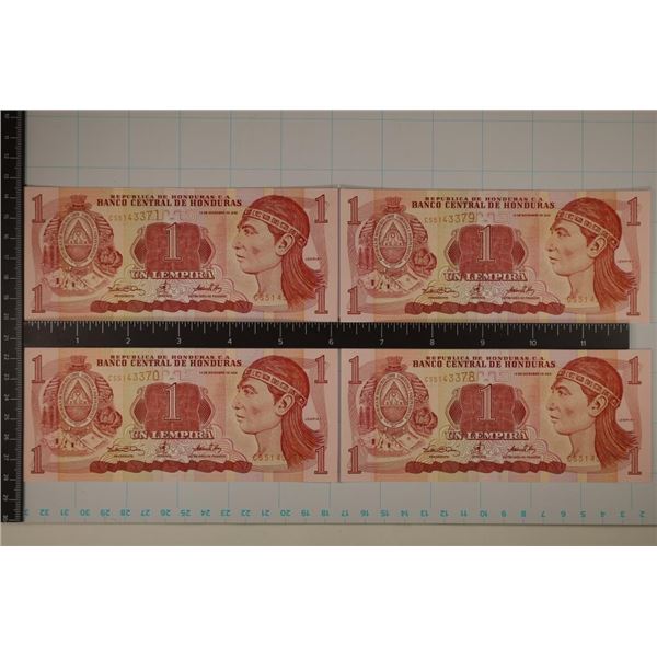 4-2000 HONDURAS 1 LEMPIRA CRISP UNC BILLS WATCH