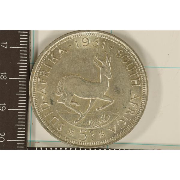 1951 SOUTH AFRICA SILVER 5 SHILLINGS .4546 OZ. ASW