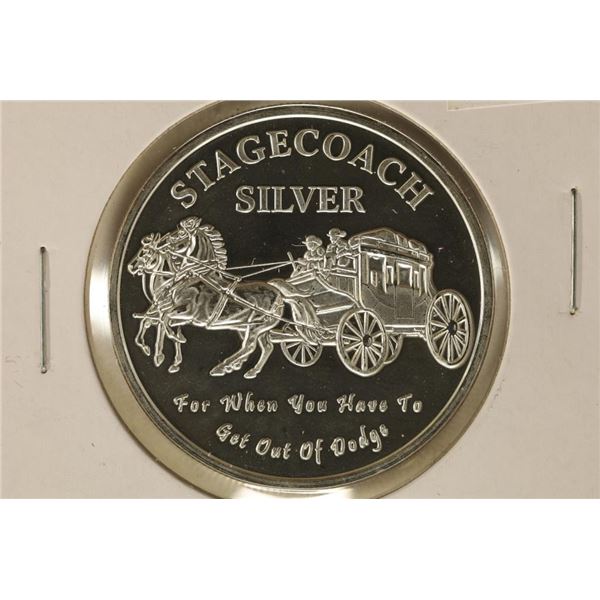 1 TROY OZ .999 FINE SILVER PF ROUND STAGECOACH