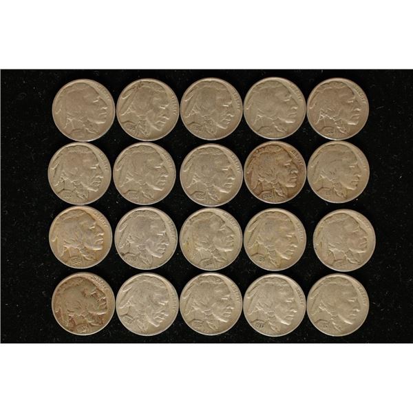 20 ASSORTED FULL DATE BUFFALO NICKELS 1927-37