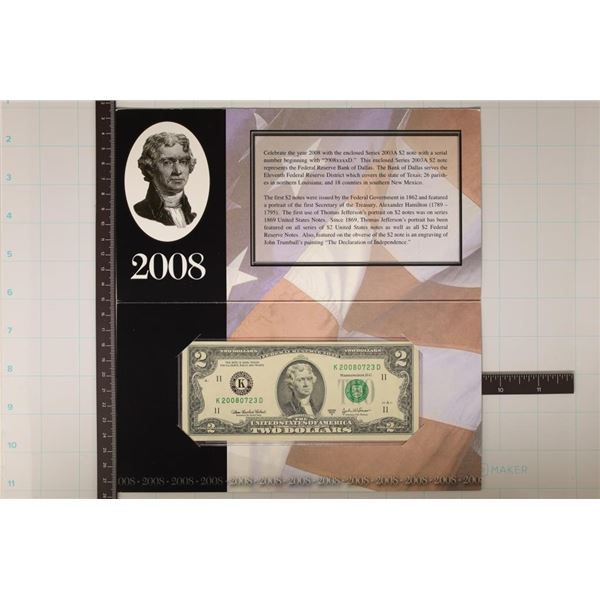 2008 DALLAS $2 FRN CRISP UNC SERIAL STARTS WITH