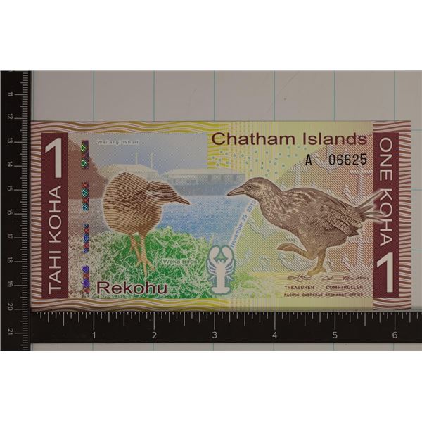 CHATHAM ISLANDS 1 KOHA CRISP UNC, COLORIZED