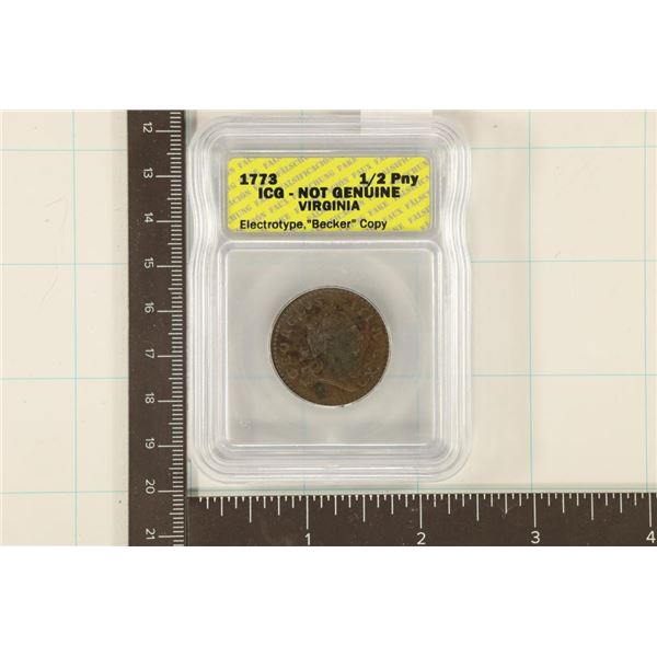 1773 HALF PENNY ICG NOT GENUINE, VIRGINIA