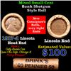 Image 1 : Mixed small cents 1c orig shotgun roll, 1917-d Lincoln Cent, Wheat Cent other end, Brinks Wrapper