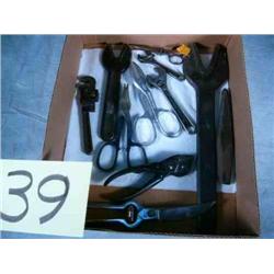box- old wrenches, snips, & pliers