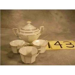 Czech porcelain Sugar bowl & 3 demi tasse cups