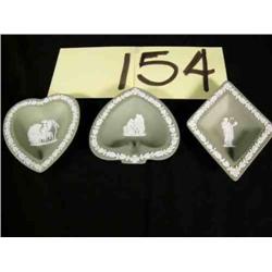 3 green Wedgewood candy dishes