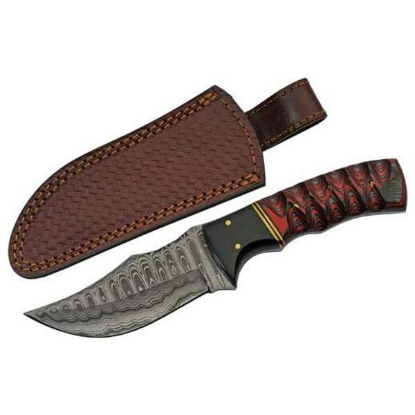 SZCO RITE EDGE 4" BUFFALO HORN /TWISTED WOOD DAMASCUS W/SHTH