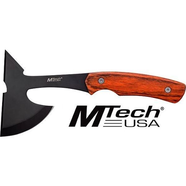 MC MTECH 9" TOMAHAWK W/SHEATH 3" BLACK BLADE PAKKAWOOD HNDL