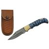 Image 1 : SZCO RITE EDGE 3" BLUE GROOVED WOOD DAMASCUS LOCKBACK W/SHTH