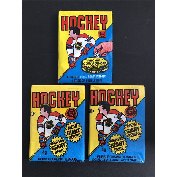 1980-81 Hockey wax packs (3 packs: 2 O-PEE-CHEE, 1 TOPPS)