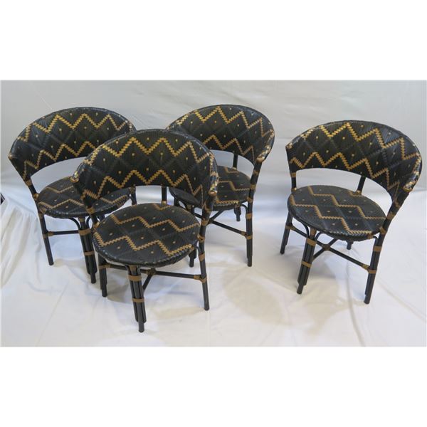 Qty 4 SELAMAT Pinnacle Woven Rattan Black Occasional Chairs 20  dia, 31 H