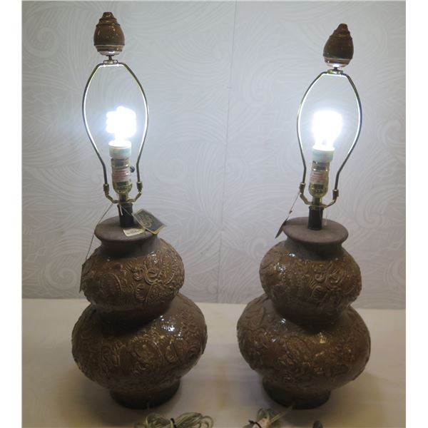 Pair Natural Light Bombay Carob Table Lamps  29 H (bulbs not included)