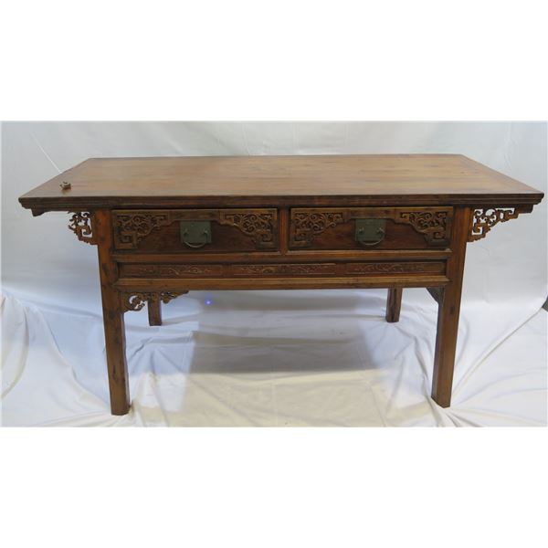 Carved Wooden Sideboard Table w/ 2 Drawers 64 x28 x32 H