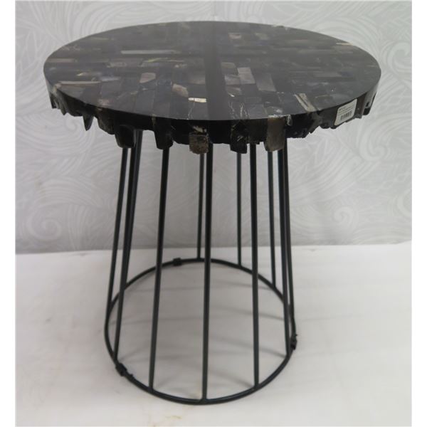 Kenzo Petrified Wood Side Table 20  dia, 22 H