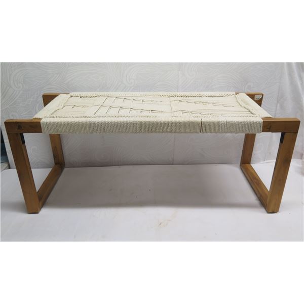 BLOOMINGVILLE Teak Wood & Woven Cotton Rope Bench 46"x16"x19"H