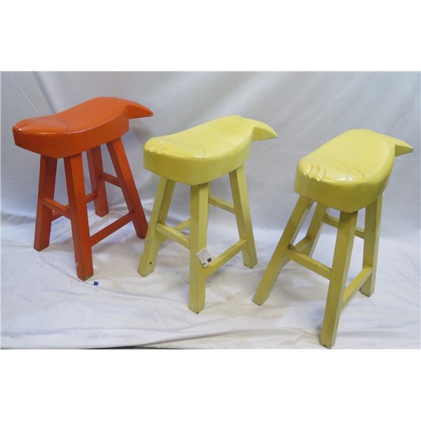 Qty 3 Fish Bar Stools Yellow & Orange 27 x11 x31 H