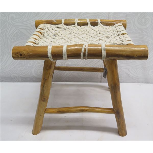 Teak Macrame Stool 18 x15 x18 H