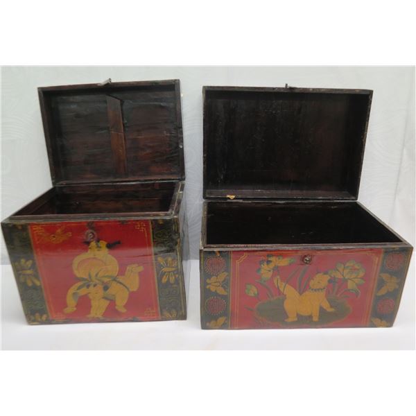 Qty 2 Vintage Foo Dog Trunks 16"x12"x14"H / 19"x13"x12"H