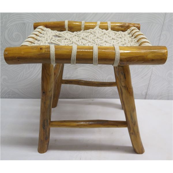 Teak Macrame Stool 18"x15"x18"H