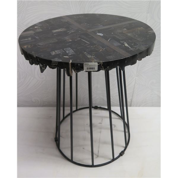 Kenzo Petrified Wood Side Table 20  dia, 23 H