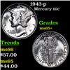 Image 1 : 1943-p Mercury Dime 10c Grades GEM+ Unc