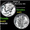 Image 1 : 1943-p Mercury Dime 10c Grades GEM Unc