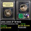 Image 1 : Proof 1991-1995-P WWII Modern Commem Half Dollar 50c Graded GEM++ Proof Deep Cameo By USCG
