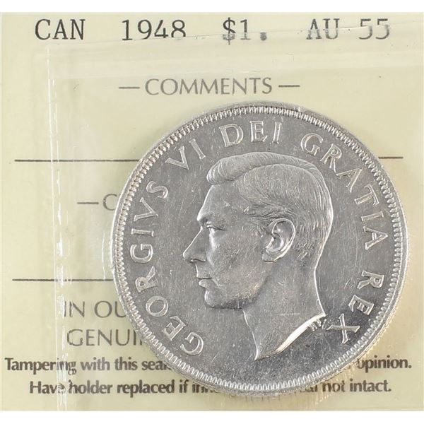 1948 King George VI Canadian Silver Dollar ICCS-AU-55 Nice White Coin