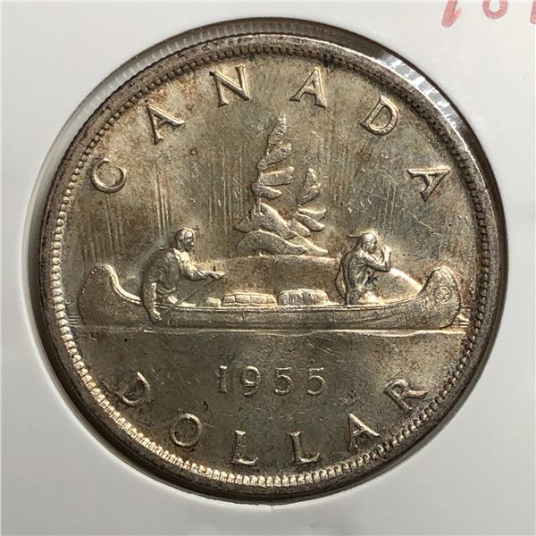 1955 Queen Elizabeth II Canadian Silver Dollar UNC SWL