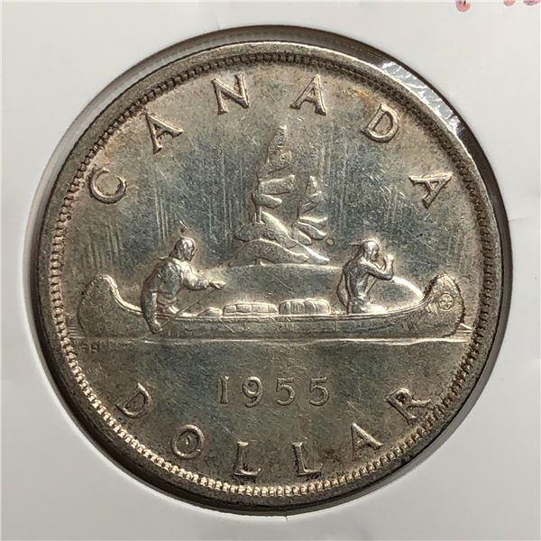 1955 Queen Elizabeth II Canadian Silver Dollar UNC