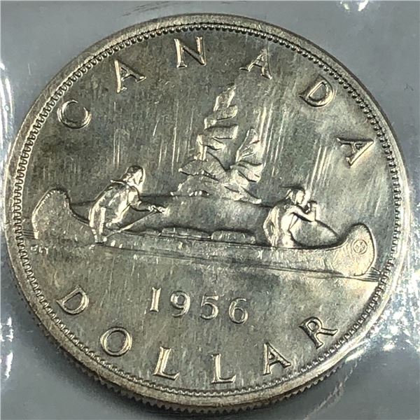 1956 Queen Elizabeth II Canadian Silver Dollar ICCS MS-63