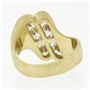 Image 7 : Vintage Unisex 18k Gold VVS E 1.36 ctw Ideal Cut Diamond Dual Row Brushed Ring