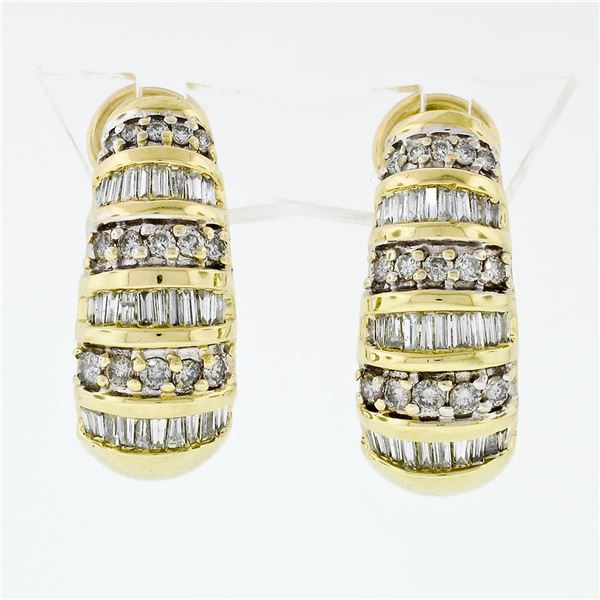 14k Gold 1.50 ctw Round Brilliant & Baguette Cut Diamond Cuff Omega Back Earring