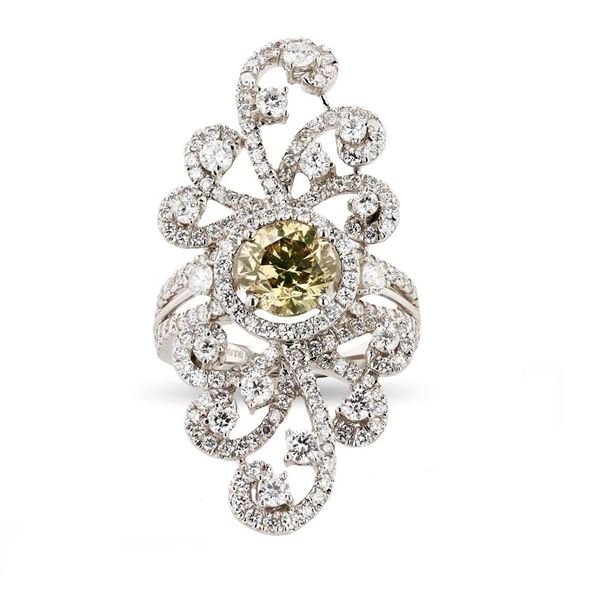 1.72 ctw Fancy Brownish Orange CENTER Diamond Platinum Ring (3.96 ctw Diamonds)