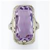 Image 1 : Antique Art Deco 14k White Gold Faceted Purple Stone Etched Filigree Dinner Ring