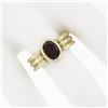 Image 3 : 14K Yellow Gold 1.30 ctw Bezel Set Oval Garnet Solitaire Grooved Wide Band Ring
