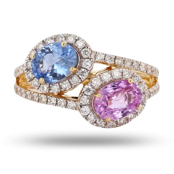 2.22 ctw Multi-Color Sapphire and 0.61 ctw Diamond 18K Yellow Gold Ring