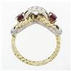 Image 7 : Vintage 18k TT Gold 0.27 ctw Diamond Red Stone Bug Eye Twisted Wire Cocktail Rin