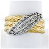 Image 1 : Vintage Mens 14K TT Gold .30 ctw Diamond Wrap Textured Triple Cable Wide Band Ri