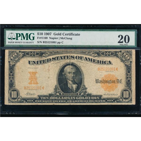 1907 $10 Gold Certificate PMG 20