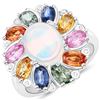 Image 1 : Plated Rhodium 1.69ct Opal and Multi Color Gemstone Ring