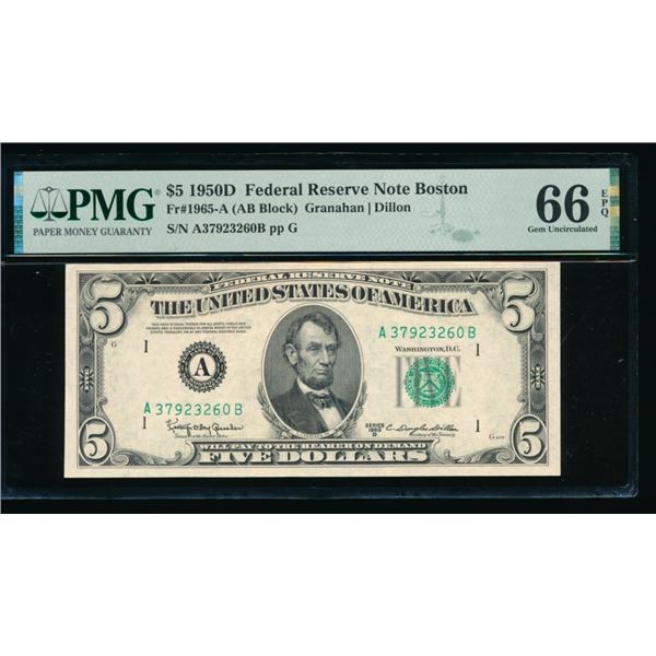 1950D $5 Boston FRN PMG 66EPQ