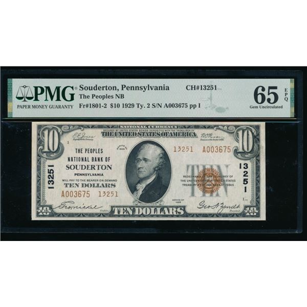 1929 $10 Souderton PA National PMG 65EPQ