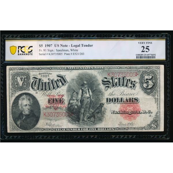 1907 $5 Legal Tender Note PCGS 25