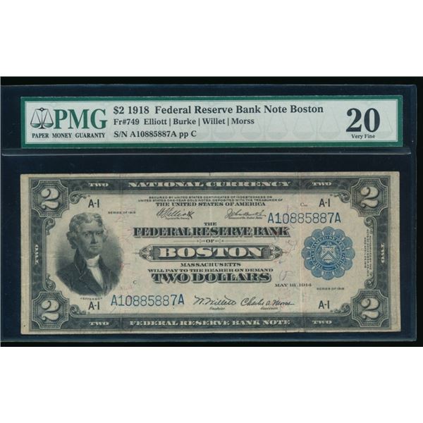 1918 $2 Boston FRBN PMG 20